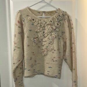 LoveShackFancy Embellished Cream Sweater